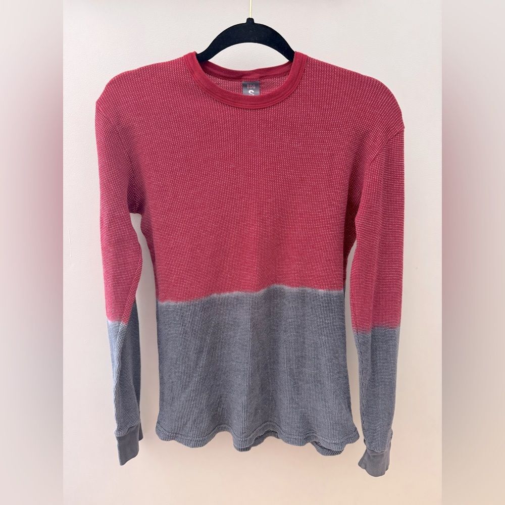 BDG Waffle Knit Red White & Blue Y2K Dip Dyed Casual Long Sleeve Tee Surfer Sz S